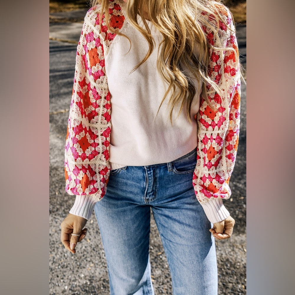 Flower Element Openwork Round Neck Sweater - image 1